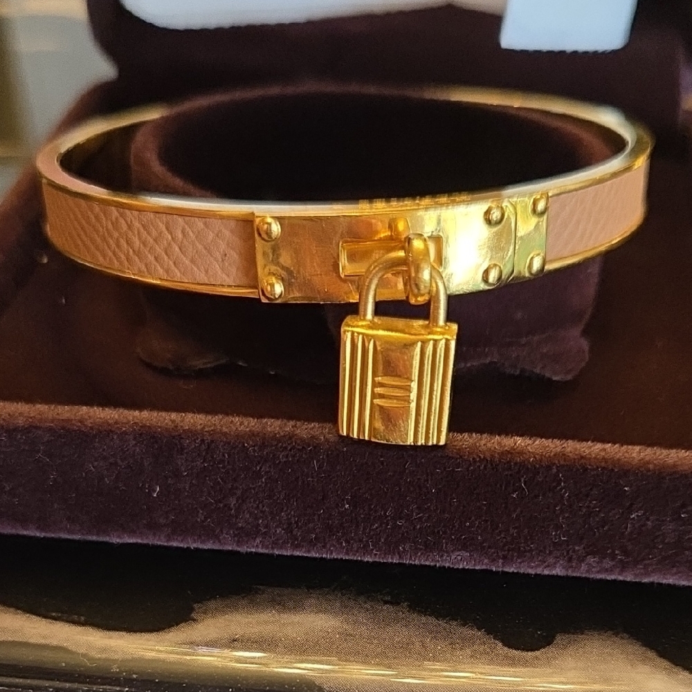 Hermes Gold and Tan Lock Bracelet